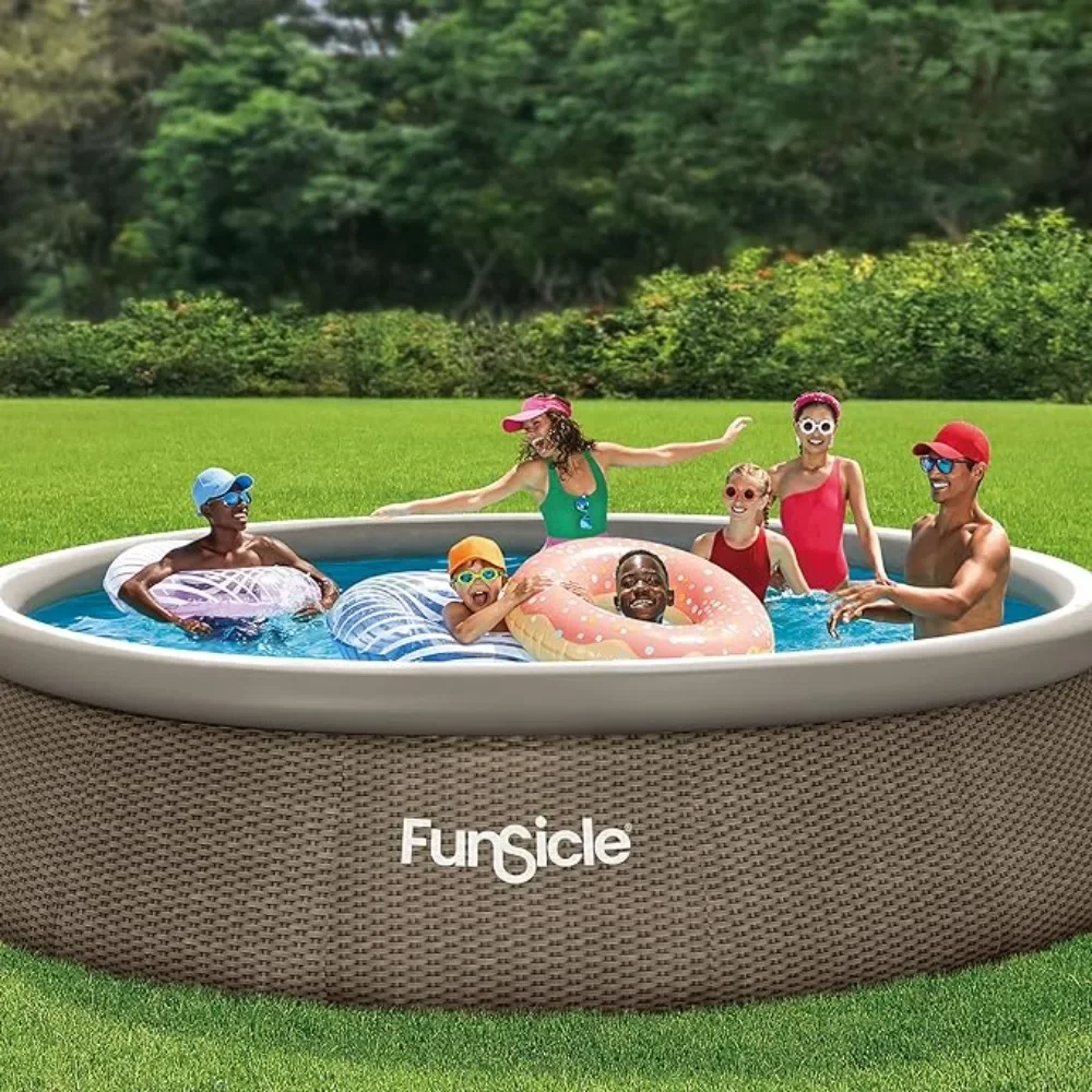 

14' x 36" Round Inflatable Ring Top Outdoor Above Ground Swimming Pool Set with Pump and Cartridge Filter, Brown Swimming Pool