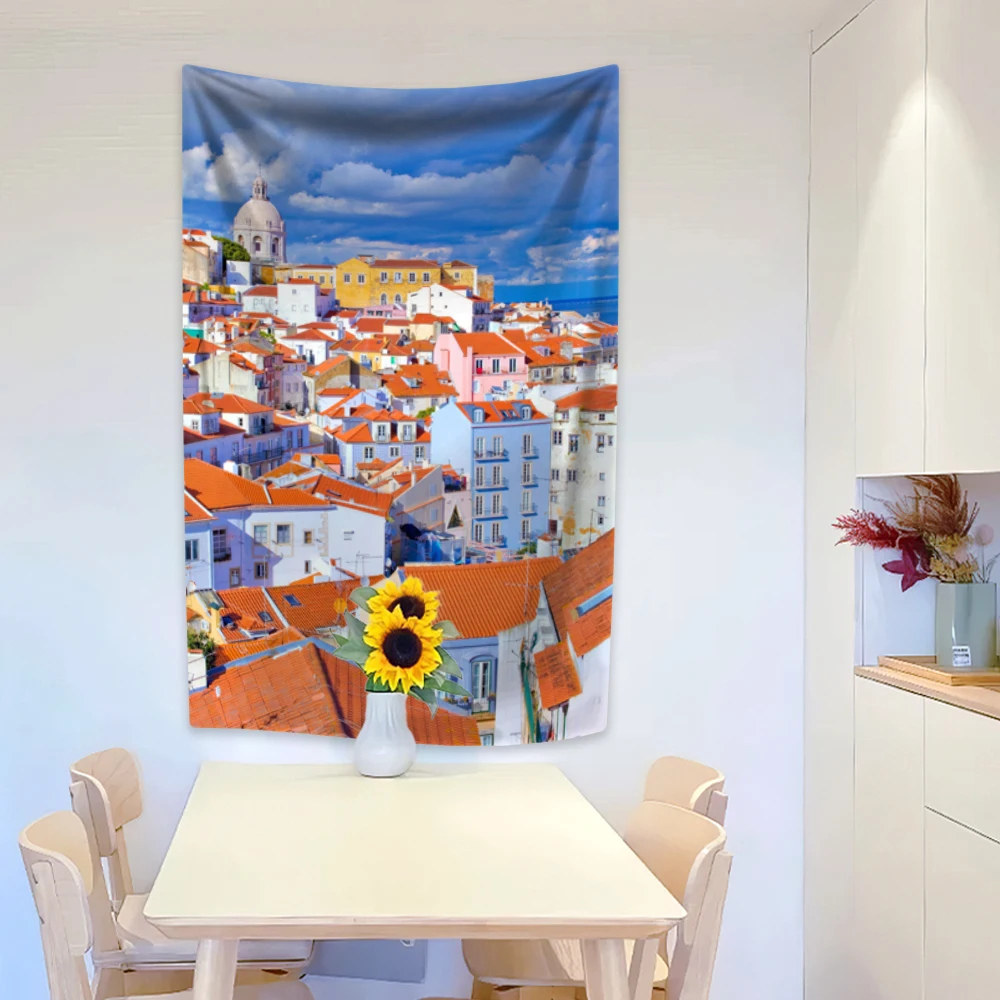 

Пейзажный гобелен, вид Португалии, принты, флаг, 4 отверстия, домашний декор в стиле бохо, эстетика, настенный подвесной фон для столовой, общежития, пляжный коврик