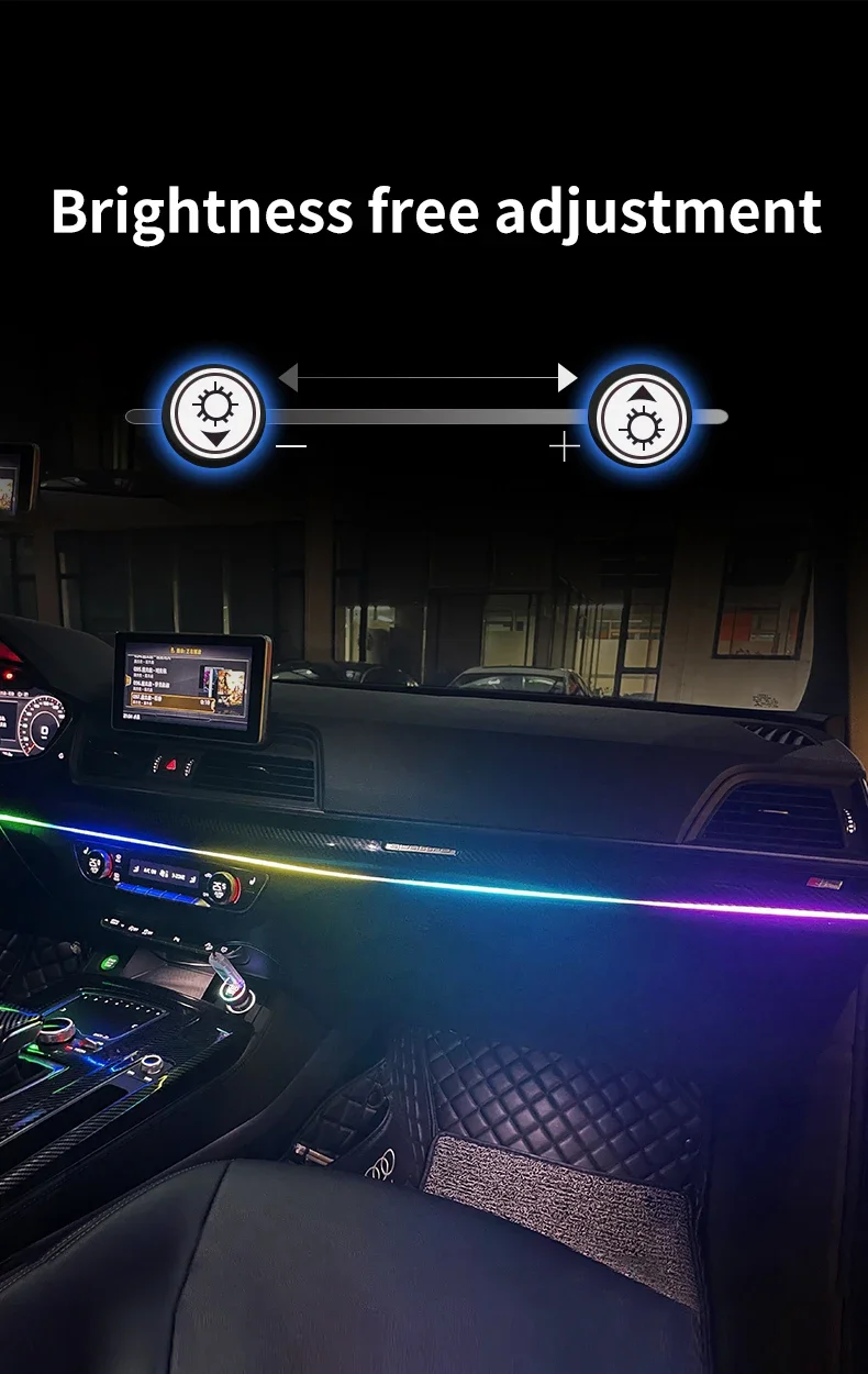 Auto-LED-Ambientelicht USB 64 Farben Acrylstreifen 110cm Vollfarben RGB Auto-Innenbeleuchtung Versteckte App-Fernbedienung Atmosphärenlampe – Detail 5