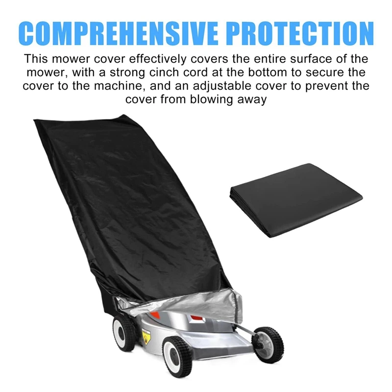 1 Pcs Heavy Duty Polyester Oxford Waterproof Lawn Mower Cover Black Uv, Dust, Wind Protection