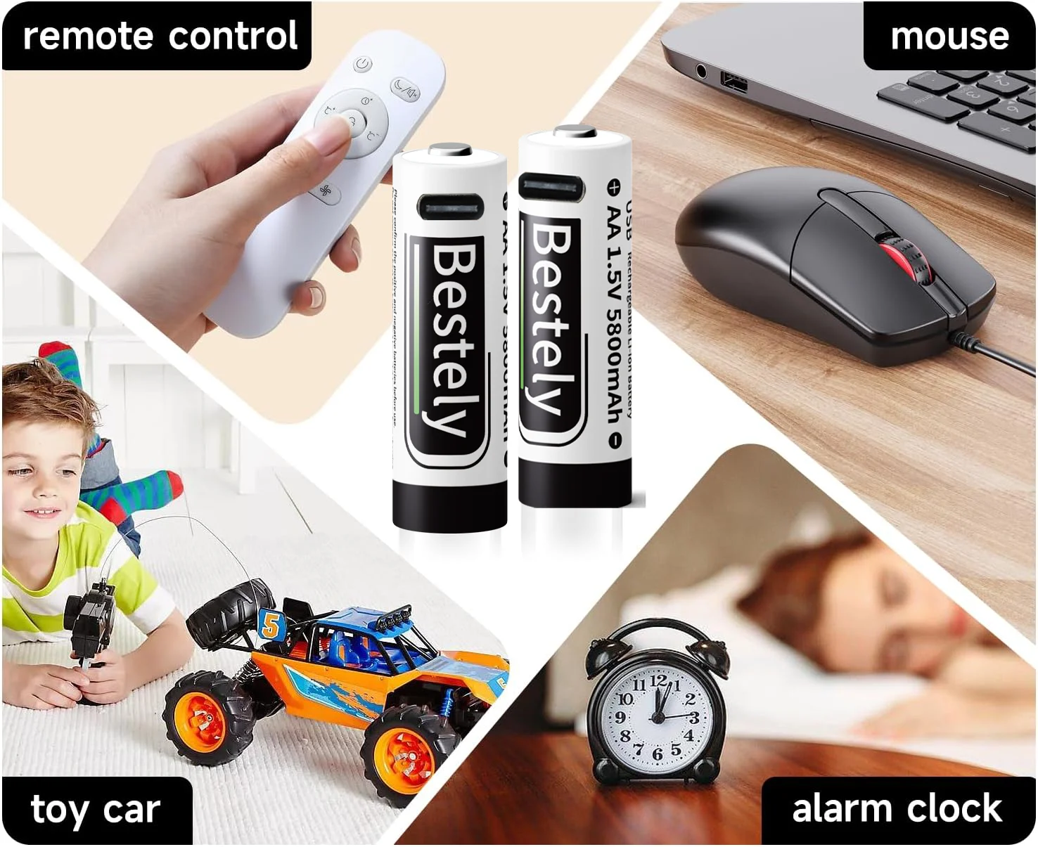 جديد 1.5 فولت AA 5800 مللي أمبير + AAA 3600 مللي أمبير بطاريّة ليثيوم قابلة لإعادة الشحن ، USB شحن سريع بطارية ليثيوم أيون ، 2000 دورة مع كابل USB- C