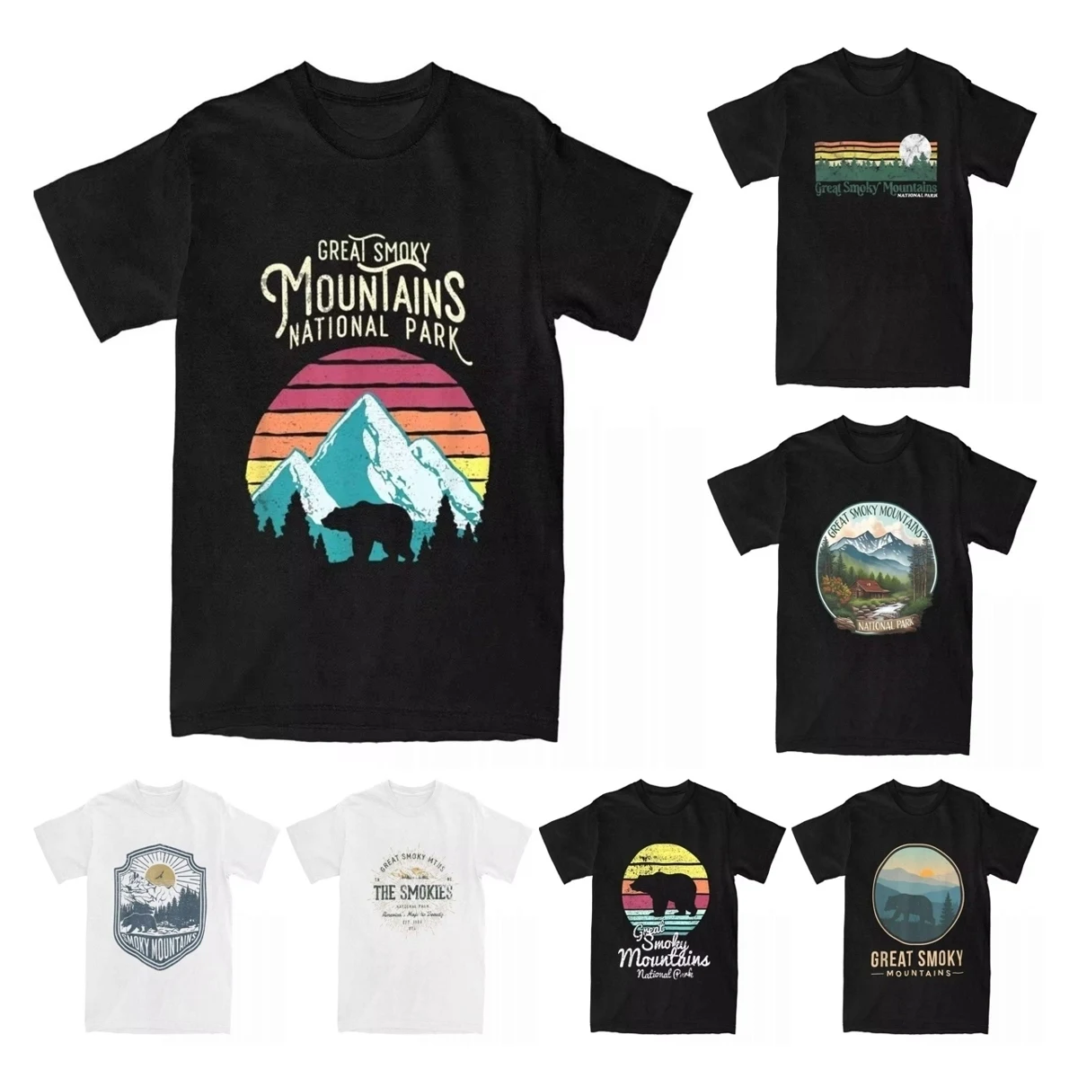 Vintage Great Smoky Mountains National Park Bear T-Shirts for Men Vintage Cotton Tees Smokie GSMNP T Shirt 4XL 5XL Clothing