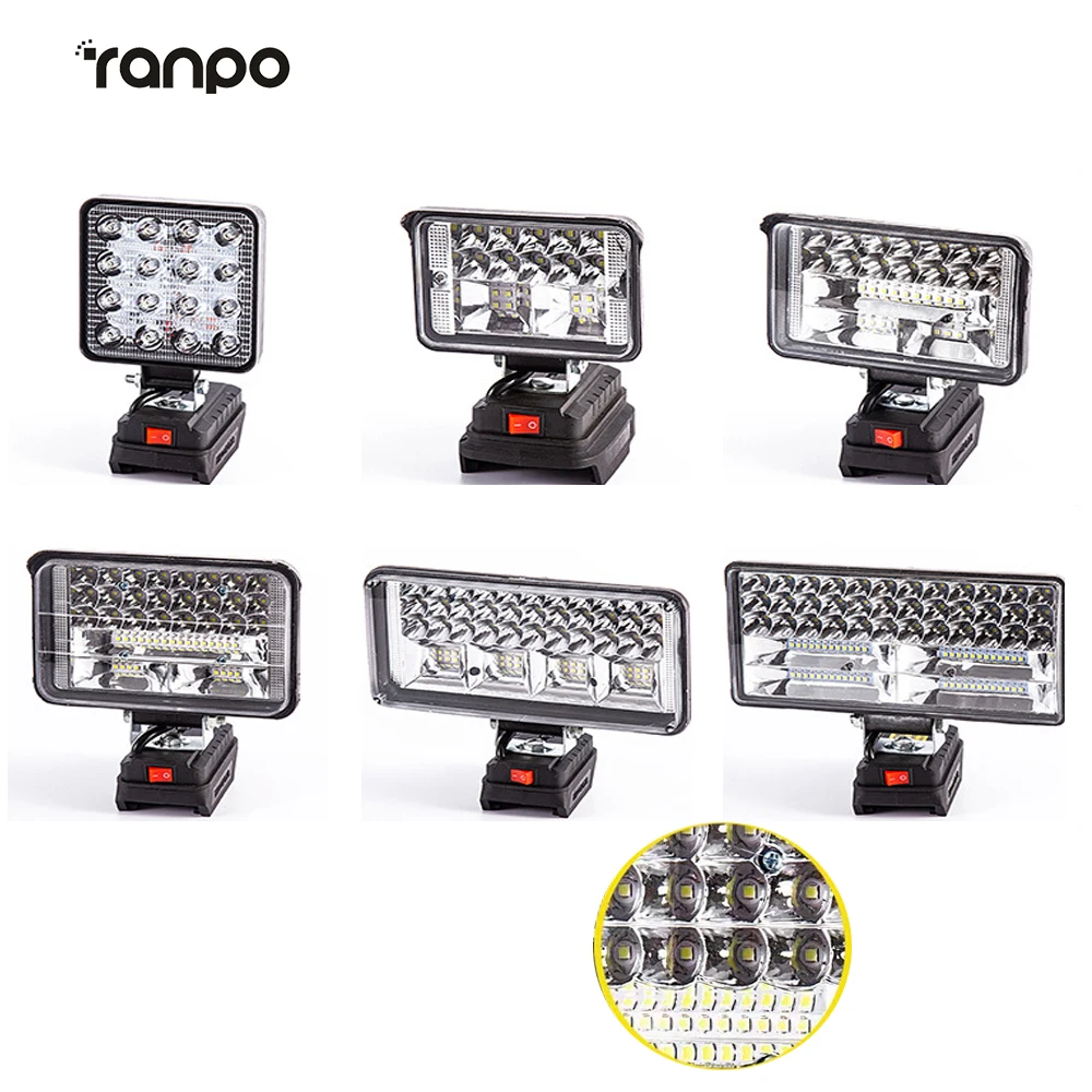 LED Working Light Lamp Portable Flashlight Torch USB Charger Adapter For 20V Handheld Emergency Tool Light Outdoor