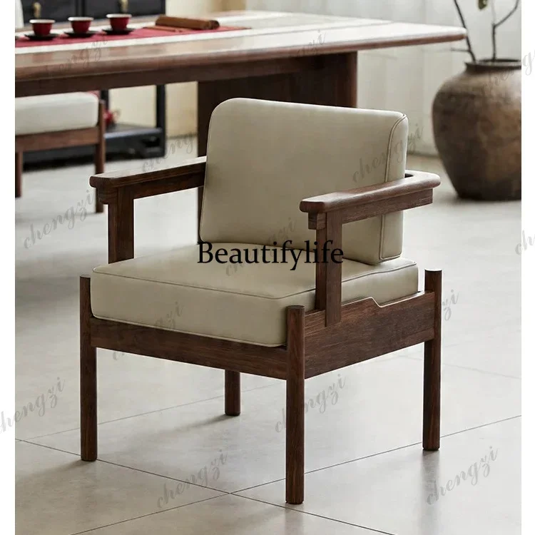 D136 Song aesthetic living room North American black walnut solid wood leisure sofa antique tea room bubble master chair