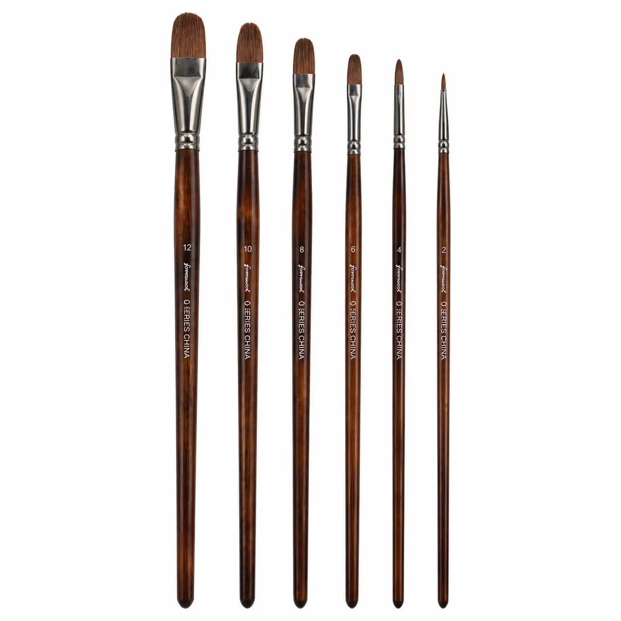 6 Piece Set Horsehair Filbert Paint Brush Dark Wood Long Handles for Oil Acrylic Gouache Watercolor Artist Painting Art Supplies
