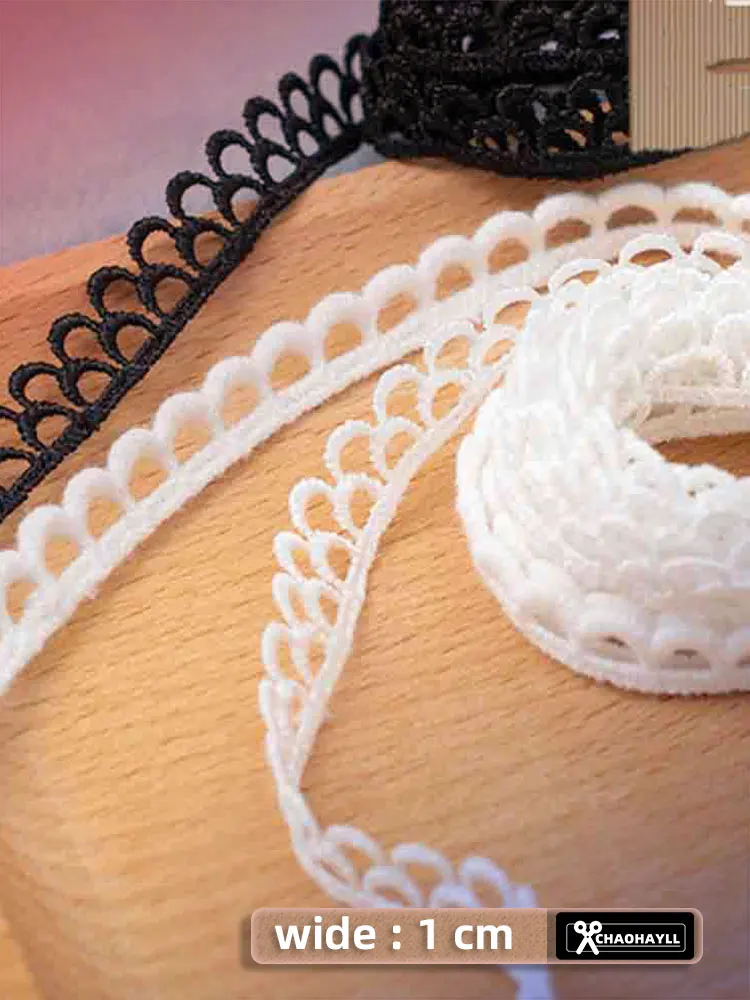 Guarnizioni in pizzo di maglia di cotone nero bianco largo 1CM per frange abito da sposa colletto nastro tessuto accessori per cucire articoli