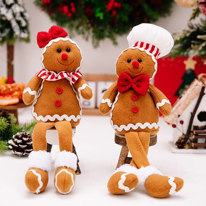 Long Leg Plush Gingerbread Dolls Gingerbread Shelf Sitter Chef Gingerbread Man Christmas Hanging Ornaments Decorations