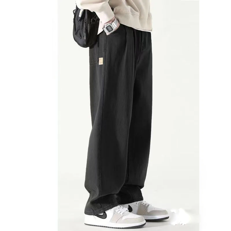 100% pamuk geniş bacak erkek pantolonları Streetwear Harem pantolon Casual Baggy Sweatpants erkek düz pantolon Techwear spor basketbol