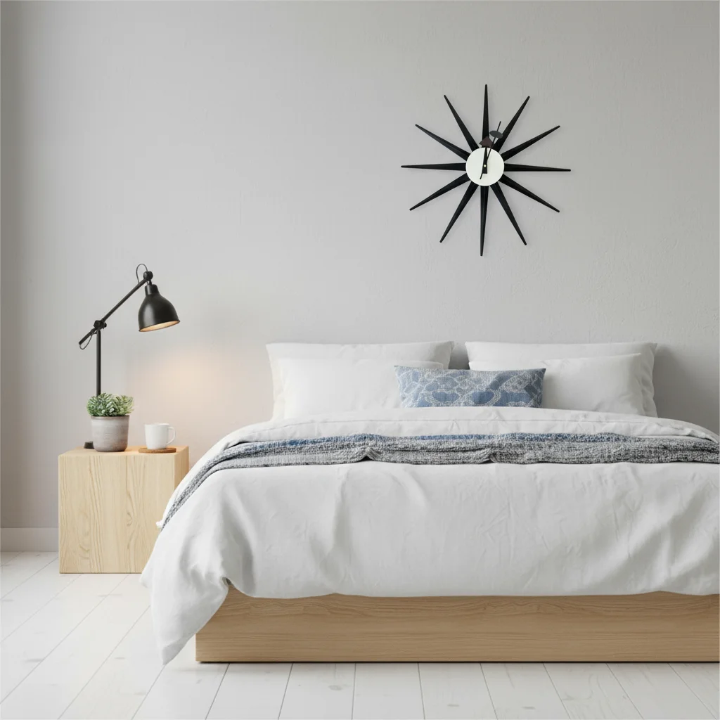 48cm Sunburst Atomic Wooden Wall Clock Mid Century Multi Color Handmade Antique Modern Star Wall Clock For Bedroom Living Room