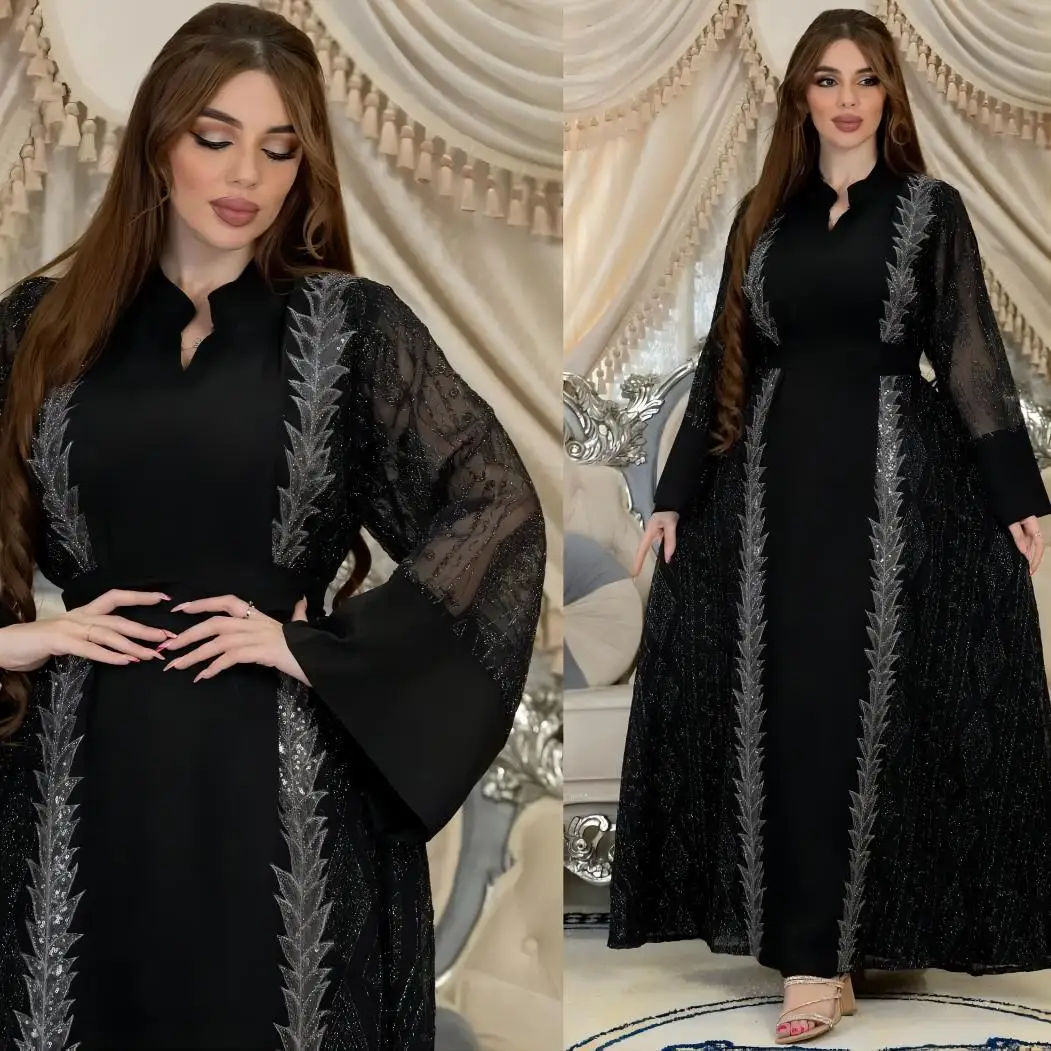 Embroidery Sequins Eid Party Dresses for Women Ramadan Islamic Jalabiya Muslim Dress Dubai Abaya Turkey Kaftan Saudi Arabic Robe