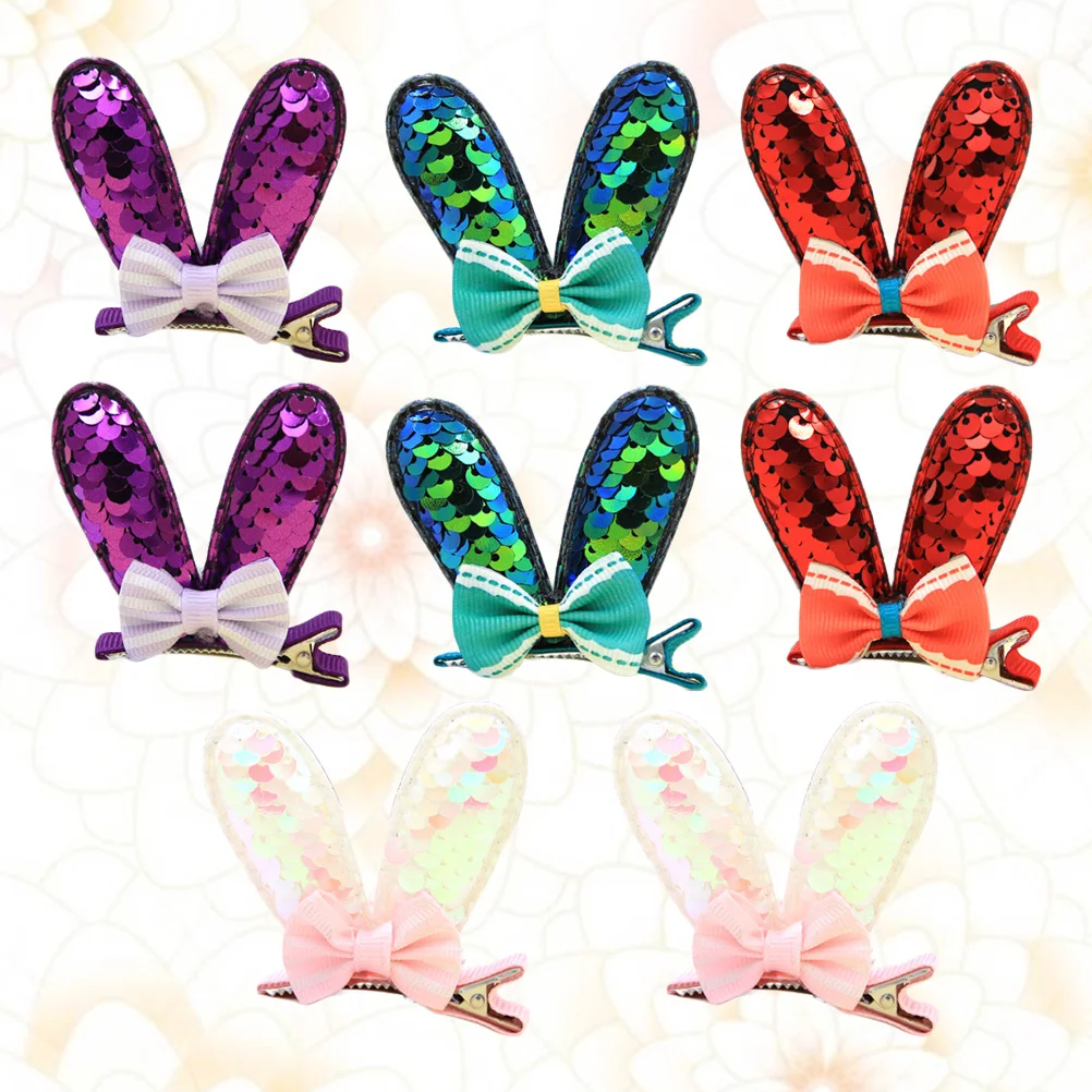 8 Pcs Festive Hair Clips Girls Barrettes Bunny Pins for Kids Sequins Ear Bobby Women