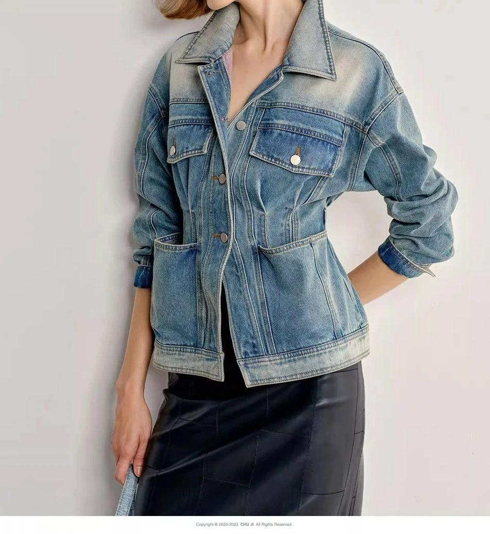 Washed Lapel Retro Denim 2026 Spring and Autumn Coat New Top Loose Casual Jacket