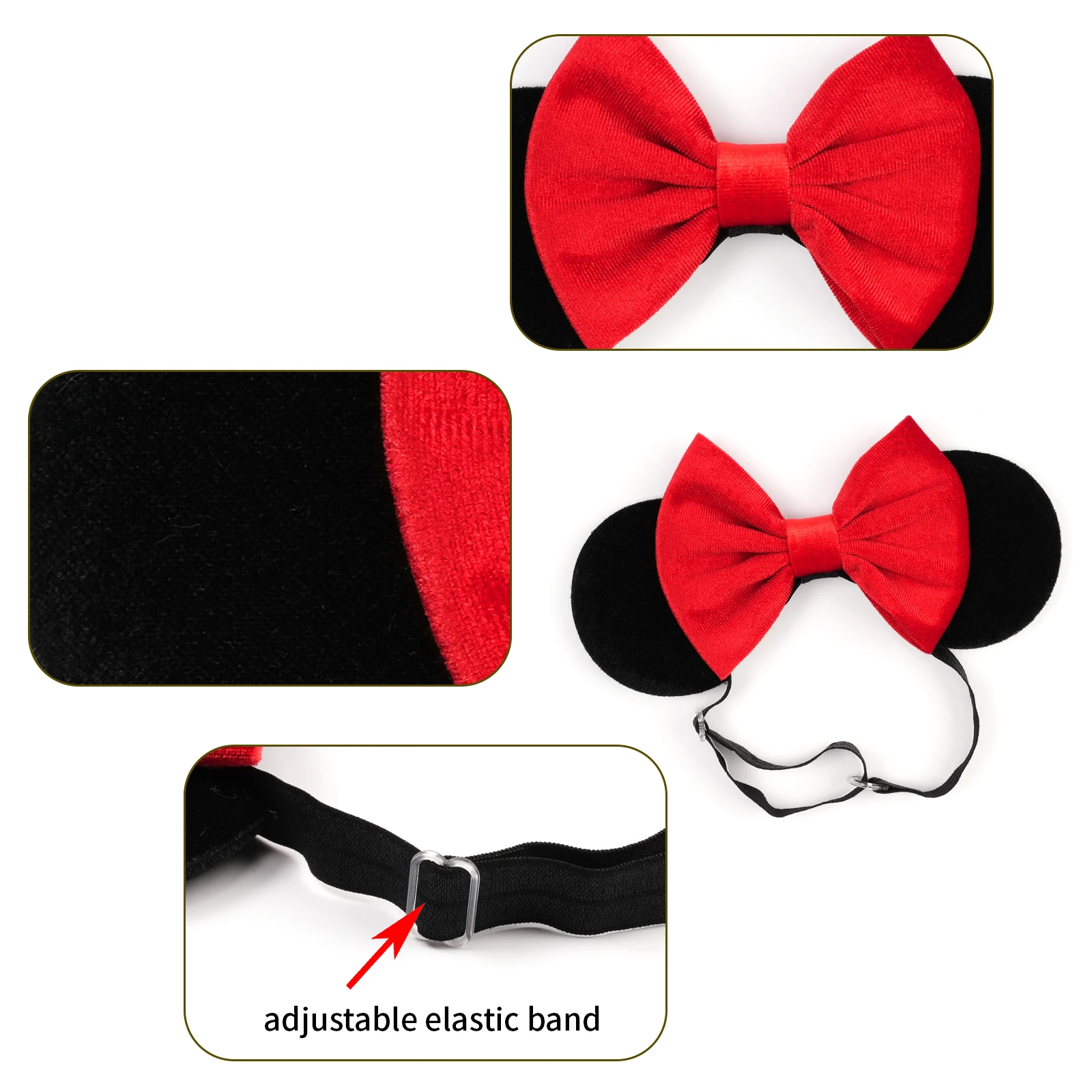 2025 Disney 3.3" Velvet Minnie Mickey Ear Elastic Headbands Newborn Fashion Glitter Adjusted Hairband Baby DIY Hair Accessories - Image 3