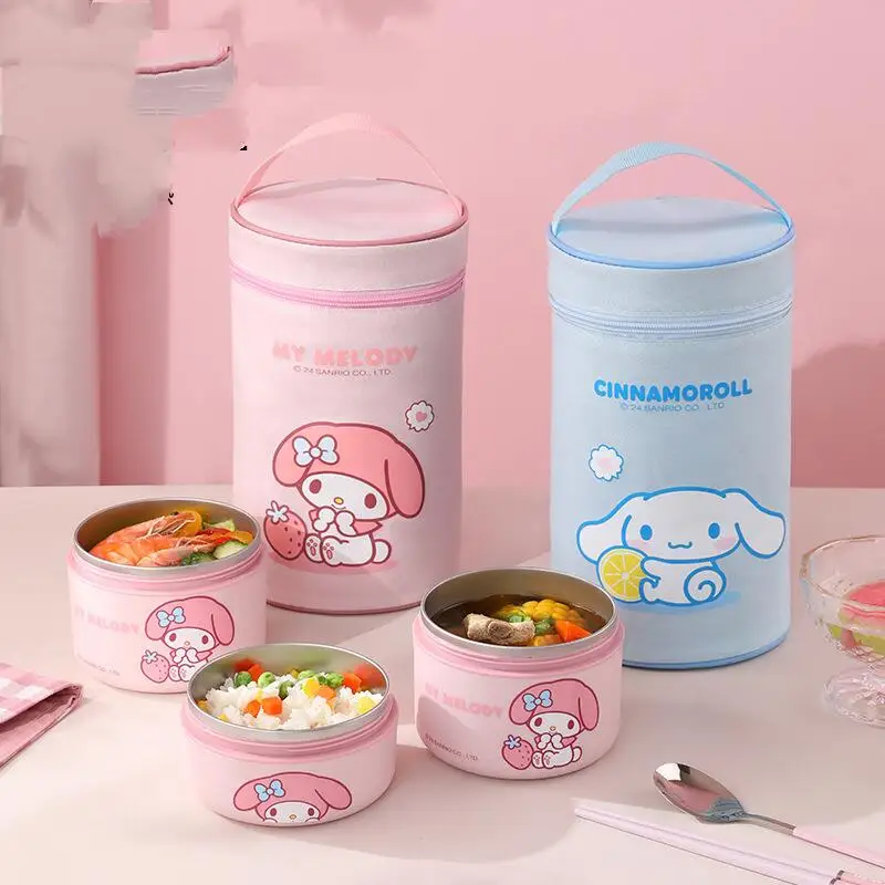 

Горячий ланч-бокс Sanrio Hello Kitty Kawaiihandheld, модный аниме, студенческий Sus304, микроволновая печь, дорожная ведро большой емкости, чаша