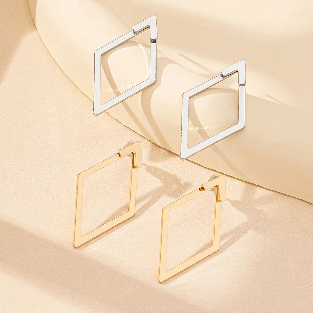 Retro Light Luxury Earrings Minimalist Geometric Square Detachable Triangles Stud Earrings for Women Fashion Jewelry Accessories