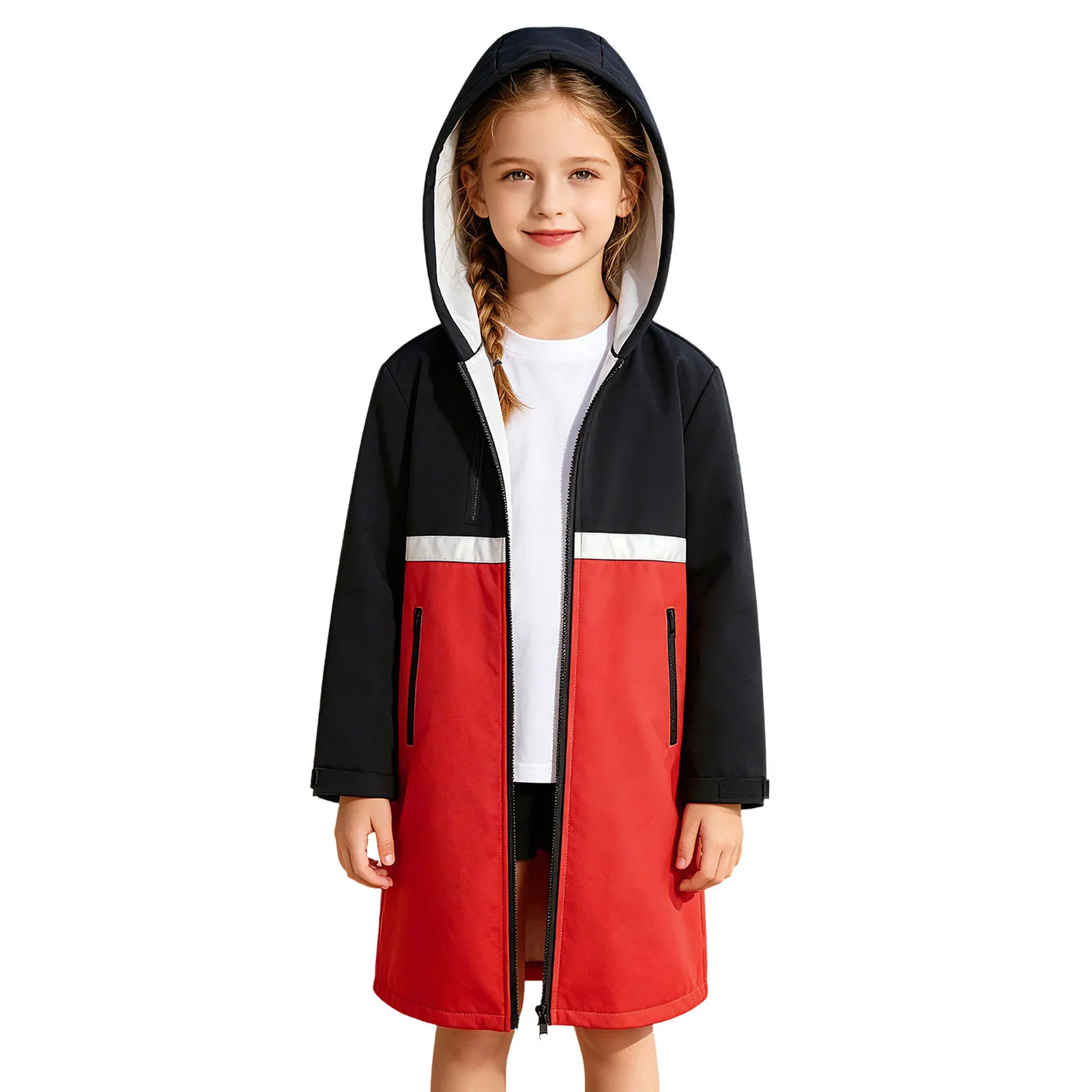 Kinder Wasserdichter Umziehmantel mit Kapuze Winddichte Warme Fleece Schnee- und Regenjacke Regenmantel Windbreaker Poncho zum Schwimmen Surfen Tauchen