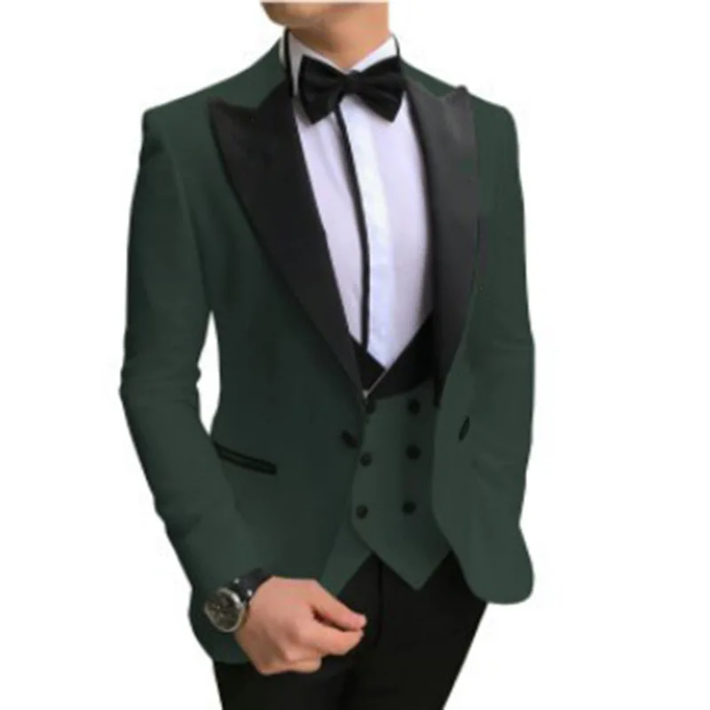 Terno masculino de pescoço largo D219end, conjunto de 3 peças, slim fit, versão coreana, vestido de noiva do noivo, roupa formal