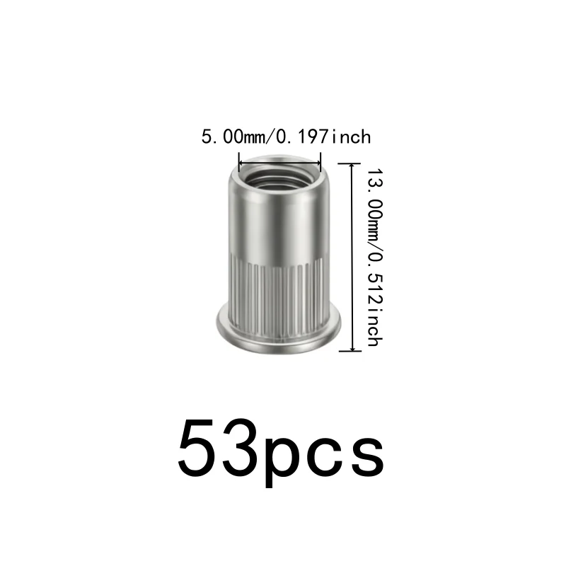Anti-Slip Embedded Design Threaded Insert Nuts 53 pcs M5, perfect for Automotive Repair, Stainless Steel