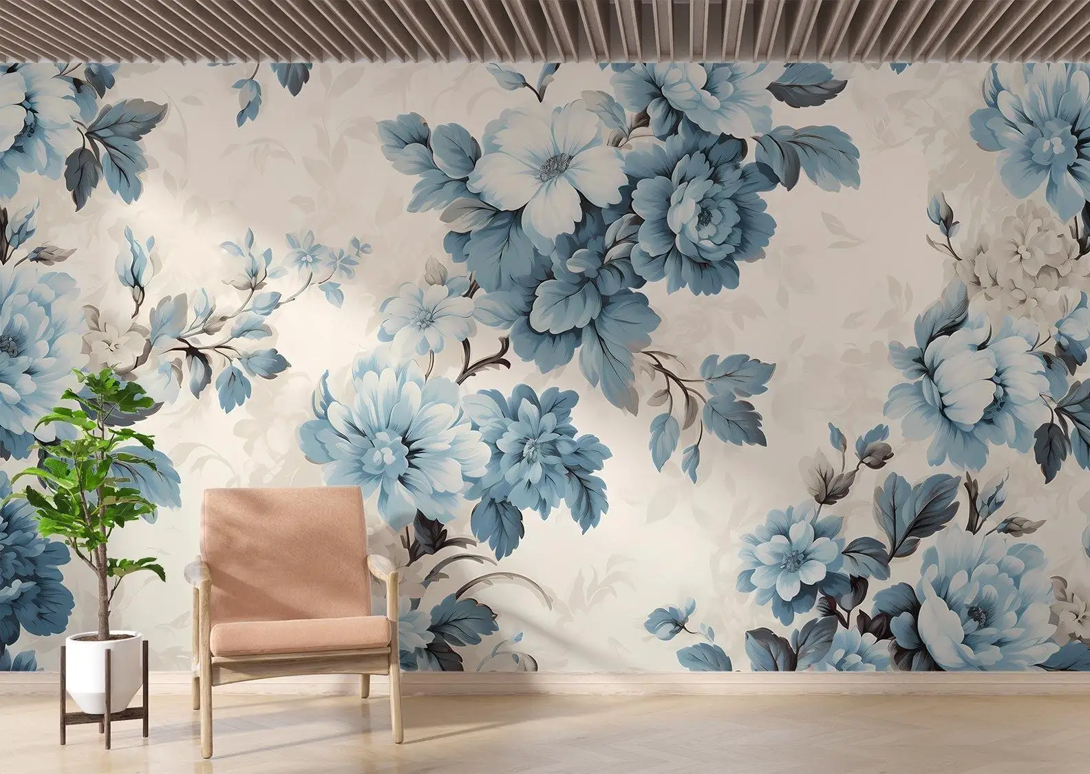 Custom Photo Wallpaper Vintage Blue Floral Wall Mural Peony Flower Wall Paper for Living Room TV Sofa Background Mural