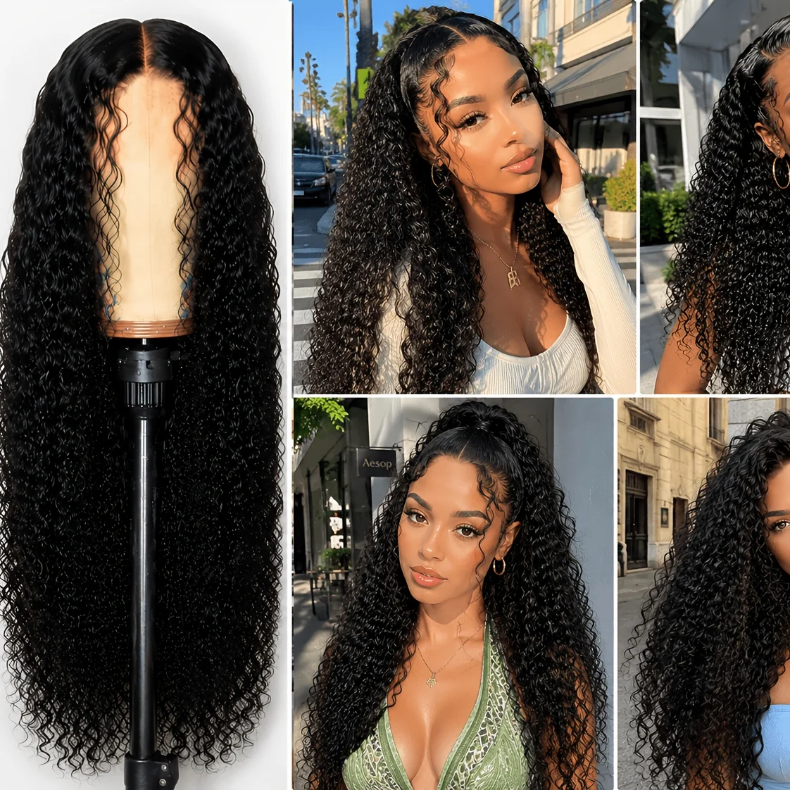 Black Wavy Water Ripple Front Top Wig Loose Curls Natural Style Long Curly No Glue Required Role-playing Suitable Hairpiece