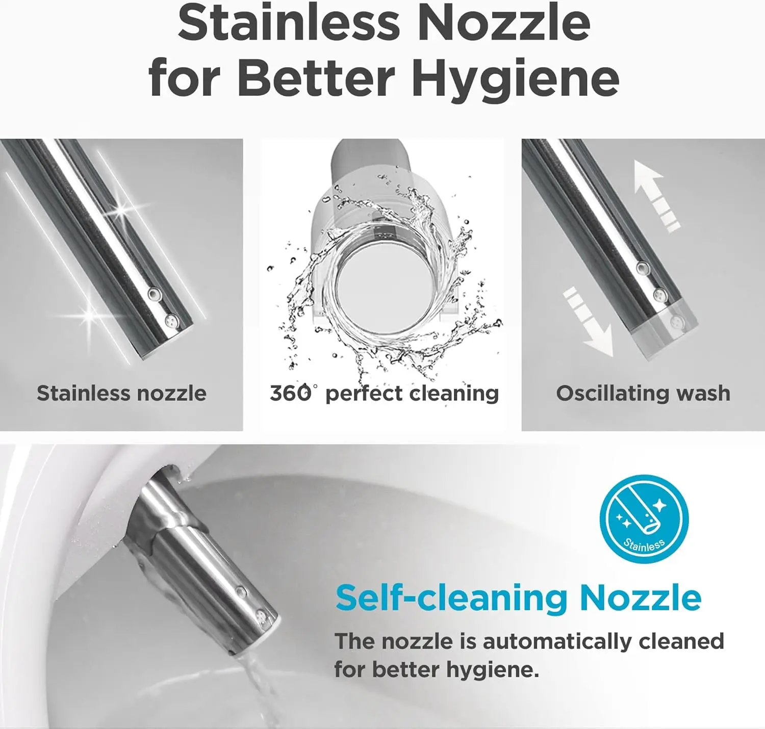 NB-R1260E Assento Sanitário Inteligente com Bocal De Aço Inoxidável, Água Quente, Secador, Assento Aquecido, Tampa Sittable