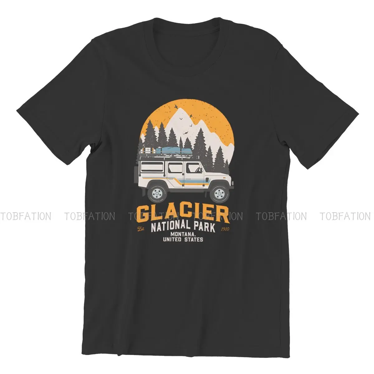 Vintage Glacier National Park Road Trip Montana Newest TShirts Camping Male Style Pure Cotton Streetwear T Shirt Round Neck