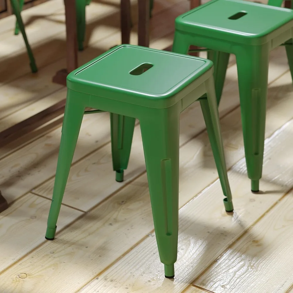 Metal Dining Table Height Stool - Backless Green Kai Commercial Grade Stool - 18 Inch Stackable Dining Chair - Set of 4