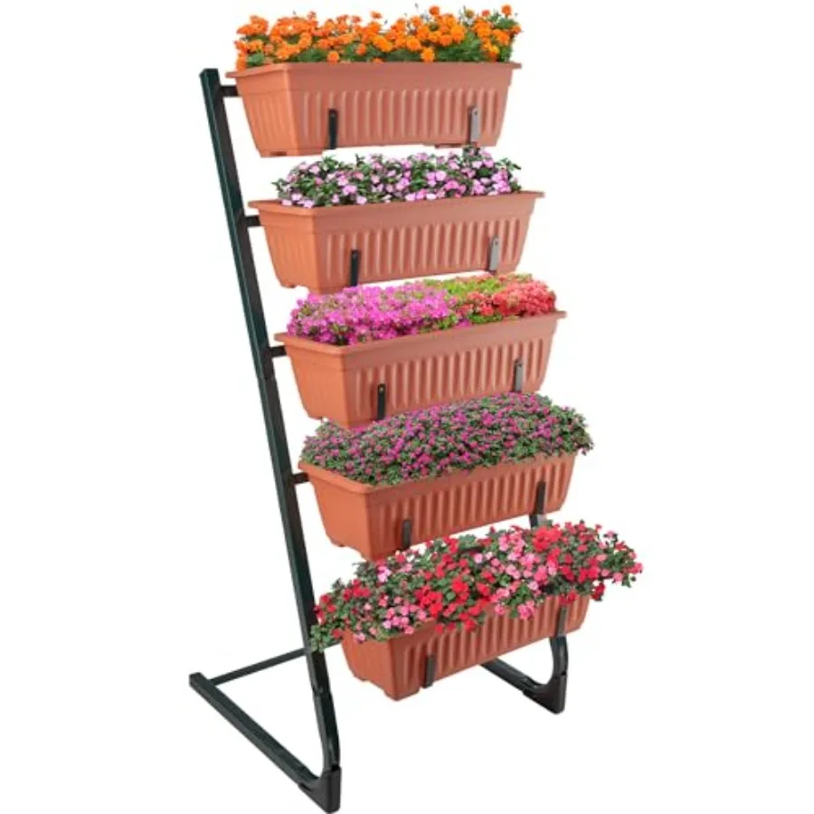 

5 Tier Vertical Garden Planter for Outdoor Plants - Terracotta Raised Garden Beds - Gardening and Greenhouse Accessories - Dura