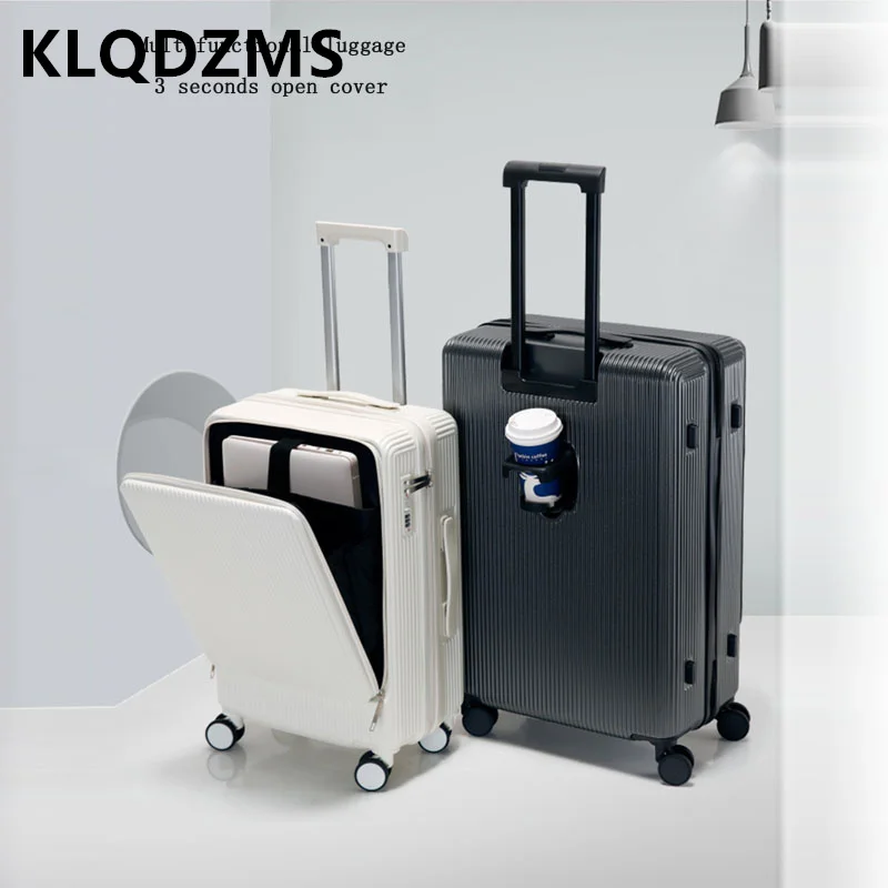 KLQDZMS-maleta rodante con Apertura frontal, Maleta de embarque de 20 pulgadas, 22 ", 24", 26 ", caja de carro de carga USB multifuncional, equipaje para computadora portátil