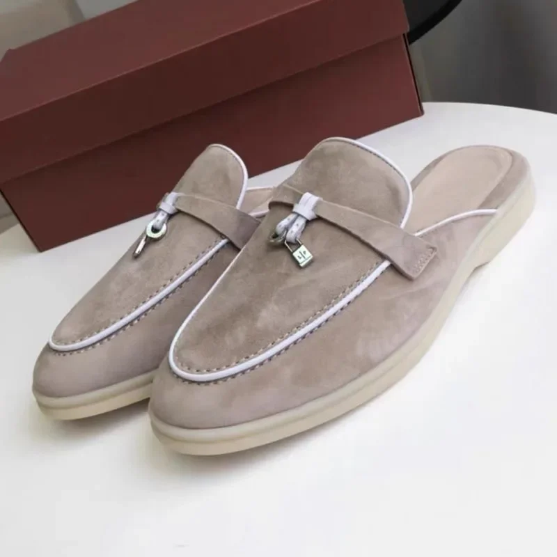 2023 Summer New Women's Genuine Leather Bagged Slippers Outer Wear Slip-on Lazy Shoes Fashionable Foreign Trade Slippers
