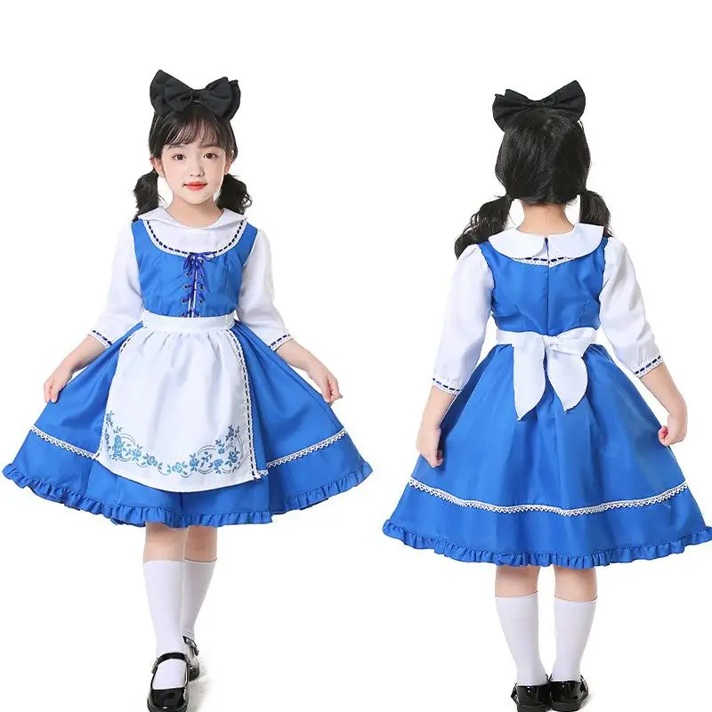 

loween Alice in Wonderland Costume Blue And White Country Maid Skirt for Adults And Children Spring Season