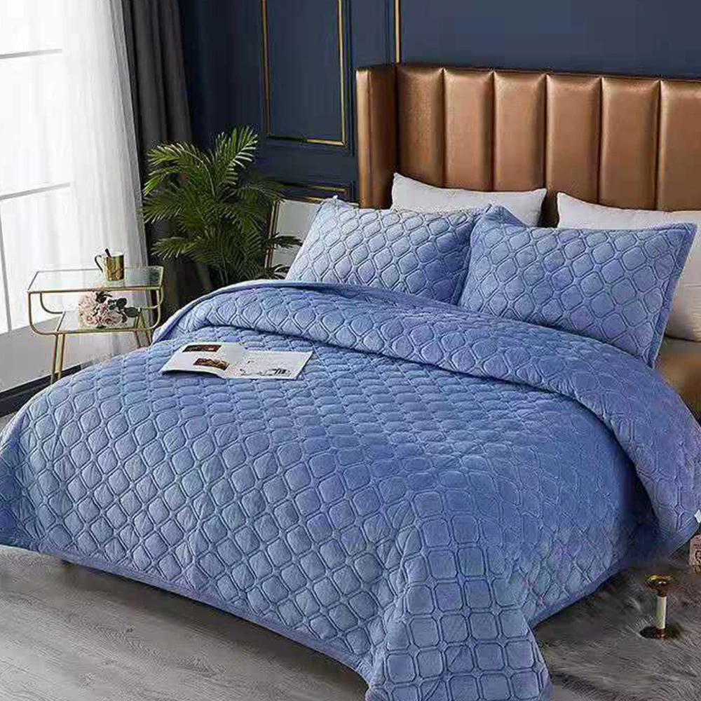 Thickened Home Textiles Bedspread Solid Crystal Velvet Bed Cover Cotton-Padded Quilted Non Slip Sheet Blanket Queen Bedding 이불