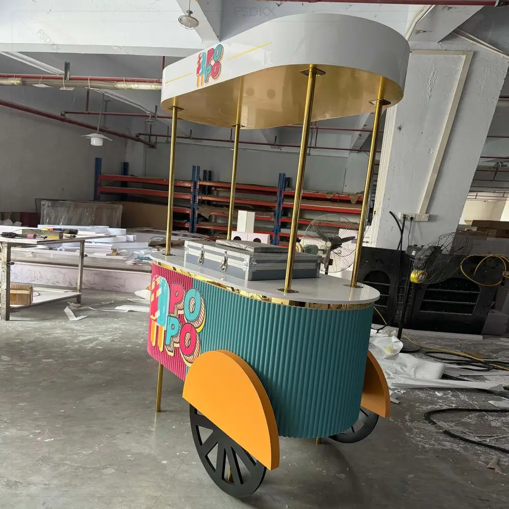 Custom Party Event Decor Mobile Acrylic Popsicle Display Cart Ice Cream Candy Bar Display Trolley