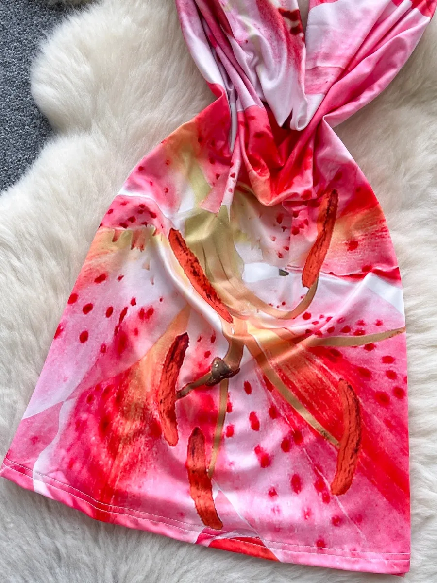 Foamlina ฤดูร้อนคอ SLIM FIT PURE Desire สาวร้อน Bodycon ชุดมินิยุโรปเซ็กซี่ Slanted COLLAR พิมพ์ Halter Dresses