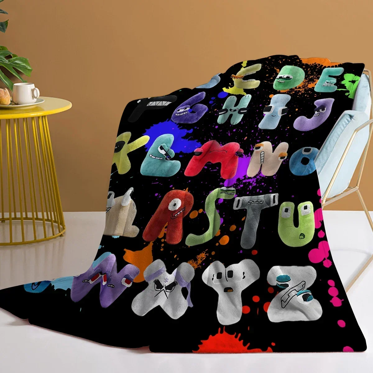 Funny Alphabet Blanket Colourful Alphabet Printed Soft Flannel Blanket Warm Cozy Blanket Lore for Teens Adults