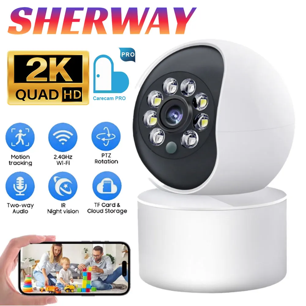 

2K Wi-Fi IP-камера 5MP HD Умный дом Крытый беспроводной камеры видеонаблюдения Автоматическое отслеживание людей Двусторонняя аудионяня