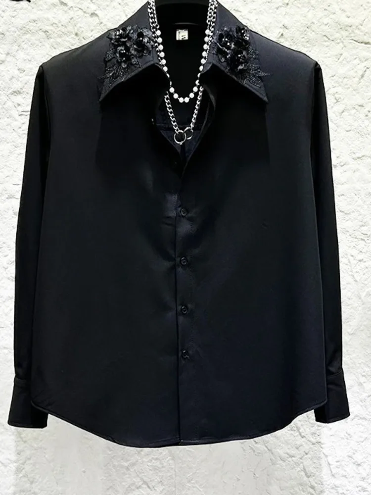 New Fashion Men's Shirt Embroidered Flower Padded Shoulder Long Sleeve Top 2025 Autumn Trend Single-breasted Shirts CDG45