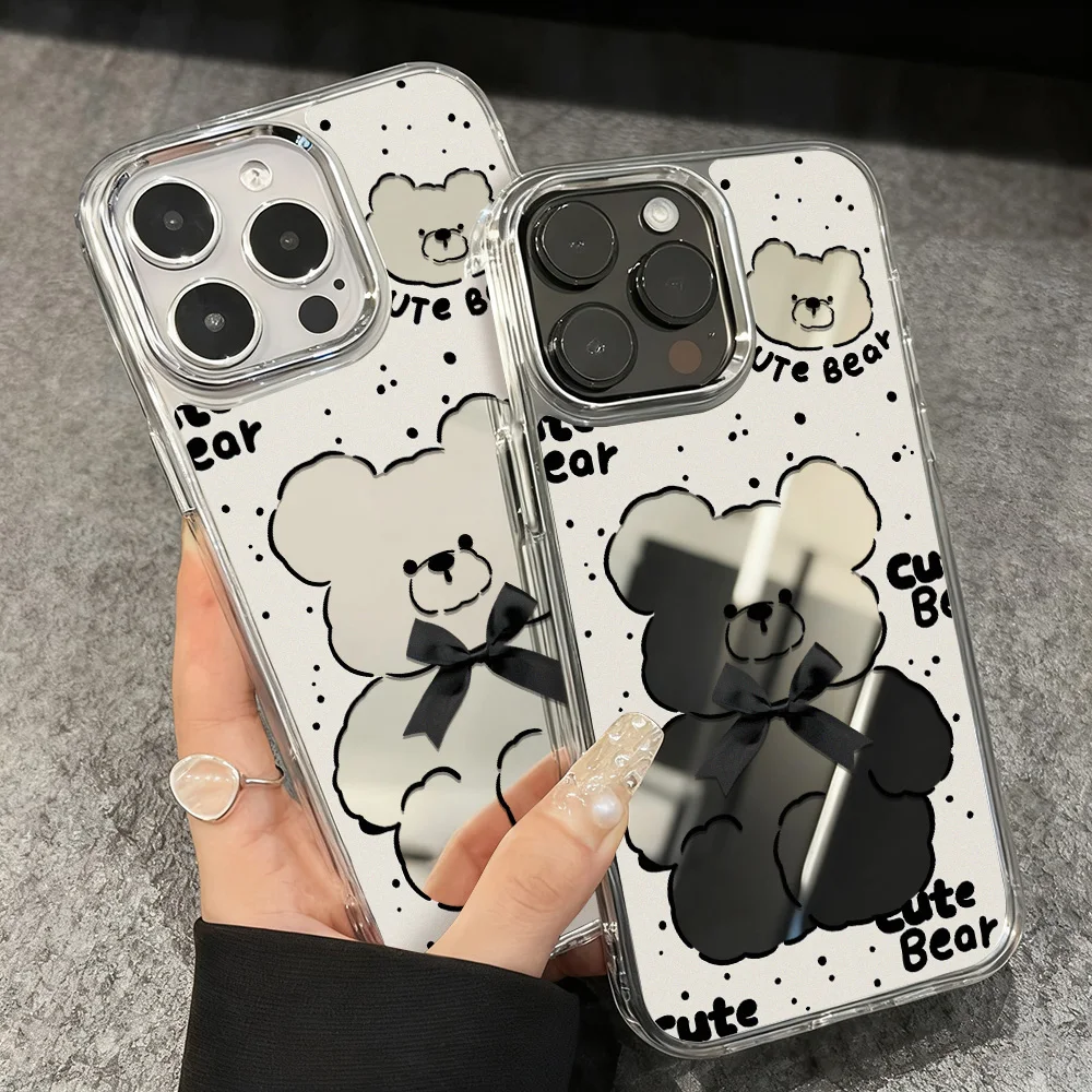 Luxus Nette Bär Make-Up Spiegel Telefon Fall Für iPhone 13 11 16 17 Pro Max Air 15 14 12 16promax 17promax 15promax Funda Abdeckung