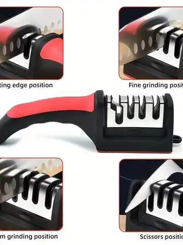 Afiador de Facas 3/4 Segmentos Multifuncional de Cozinha Portátil com Pedra de Afiar Rápida de Três Estágios para Facas de Corte - Utensílios de Cozinha