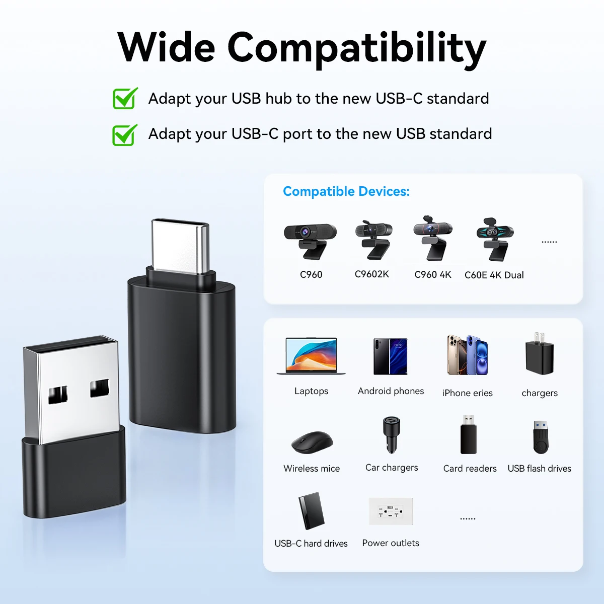 USB Adapter for USB hub to USB-C standard/USB-C to USB standard Compatible With EMEET Webcams 2