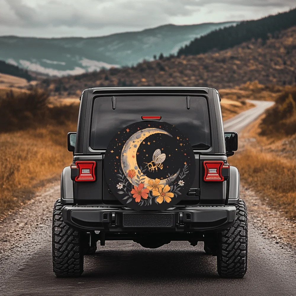 Moon Bee Floral Pattern 30/34 Inch Multi-Functional Tire Cover, Suitable For Jeeps, Trailers, RVs, SUVs, Trucks, Campers, And Va