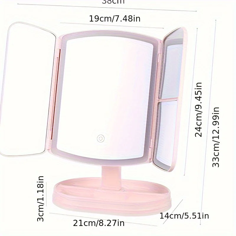 1pc Folding Vanity Mirror, LED Tri-fold Desktop Makeup Mirror With Stand,  Screen Dimming, Suitable For Makeup And Gifts