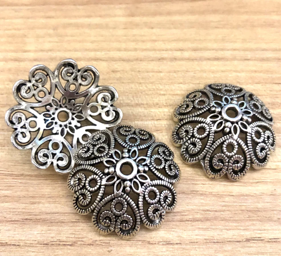 

10pcs 29x29x9mm tibetan silver alloy charm big bead caps HWEF3903 for jewelry making