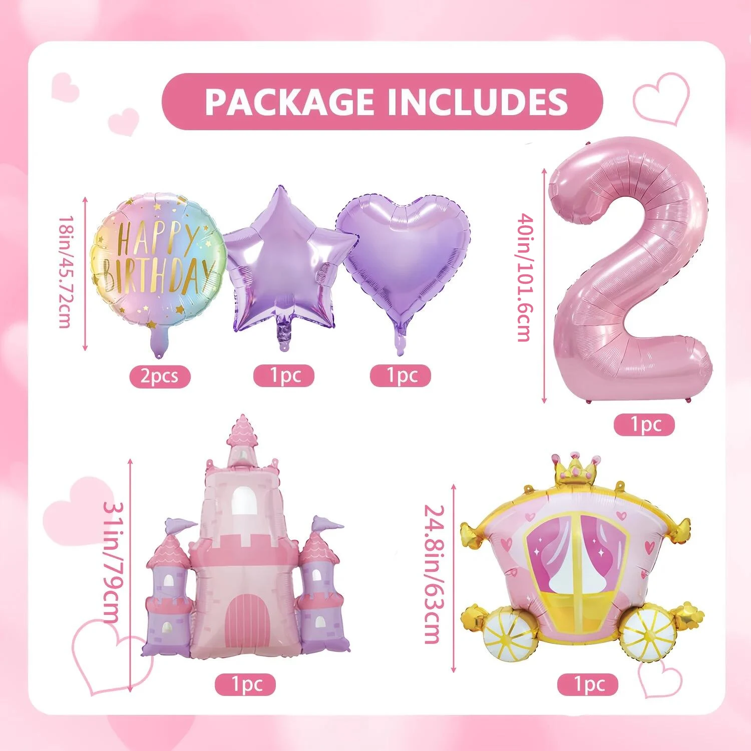 7-teiliges Prinzessinnen-Themen-Set mit Schloss und Kutsche, Aluminiumfolienballons für Geburtstagspartys und Babypartys, Luftballons und Dekorationszubehör – Detail 1