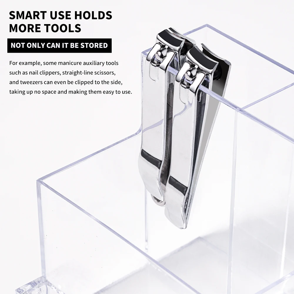 Pudełko do przechowywania manicure Wielofunkcyjne przezroczyste plastikowe pudełko z organizerem z siatkami Pojemnik na szlifierkę Organizer biżuterii DIY Manicure