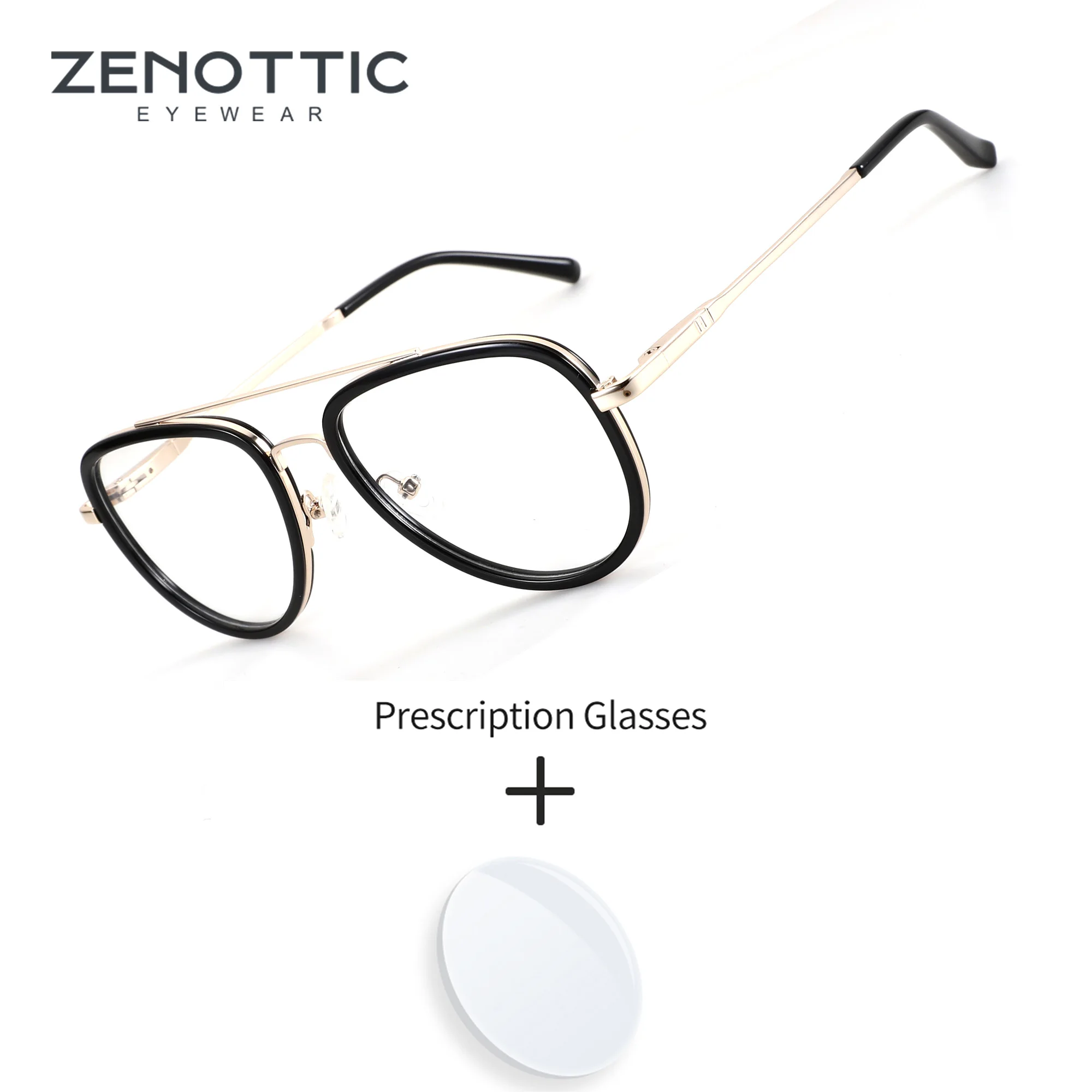 zenottic-mサイズ、男性用、アセテート素材の航空機型メガネ。度付きレンズ、多焦点レンズ、ブルーライトカット機能付き。ビジネスシーンや通勤に最適なメガネ。