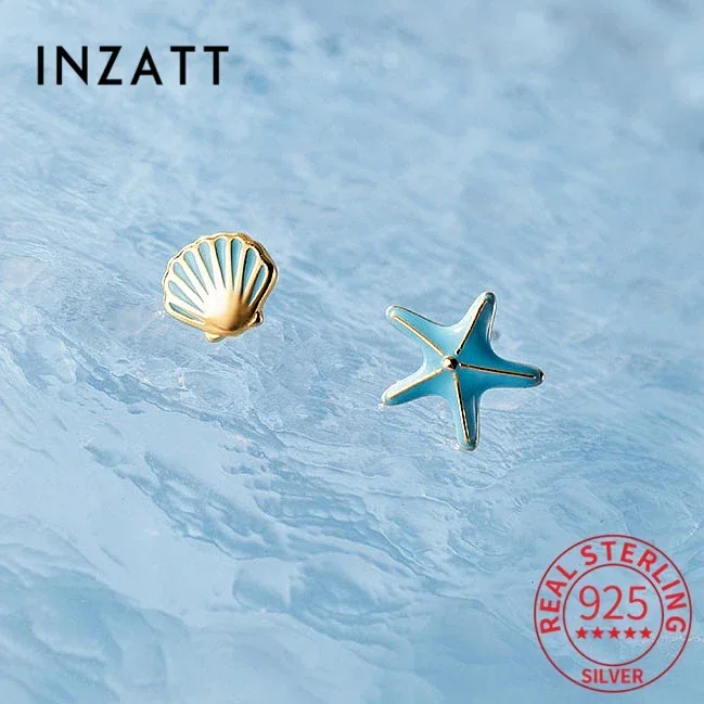 INZATT-pendientes de plata de primera ley con forma de estrella de mar para mujer, aretes pequeños, plata esterlina 925, diseño asimétrico, Océano, playa, verano, 2024