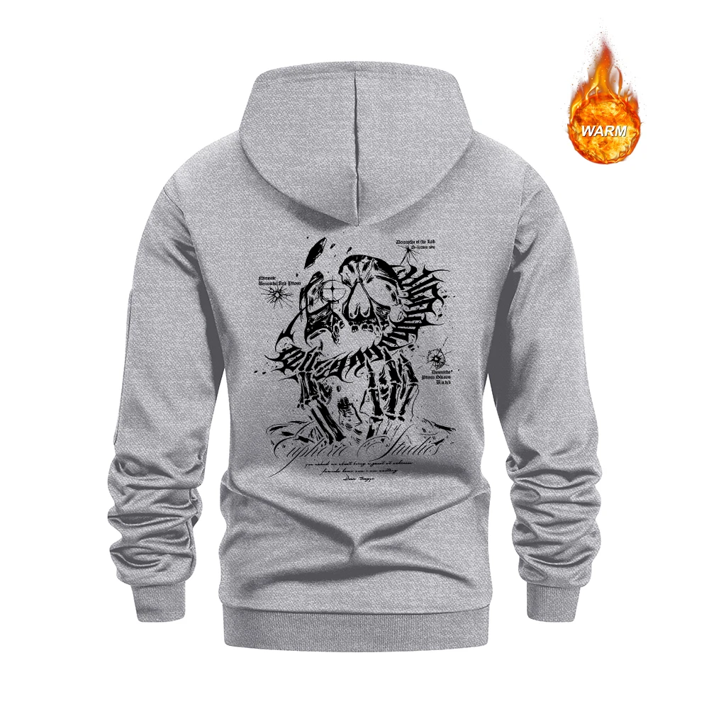 Men's Retro Gothic Skull Print Half Zip Hoodies Spring And Autumn Warm Sweatshirt With Zipper Pockets Casual Commute And Gym Top
