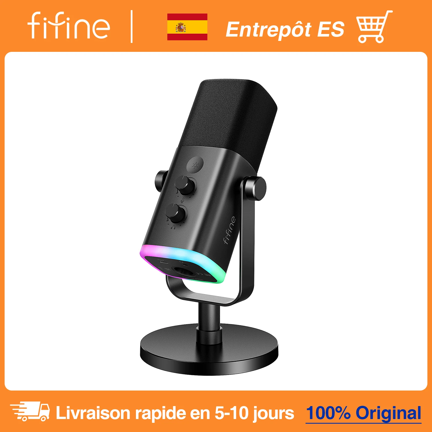 FIFINE-Microphone dynamique USB/XLR avec bouton tactile muet, prise téléphonique pour sauna, commandes d'E/S, pour table de mixage PC PS5/4, micro de jeu, Ampligame AM8