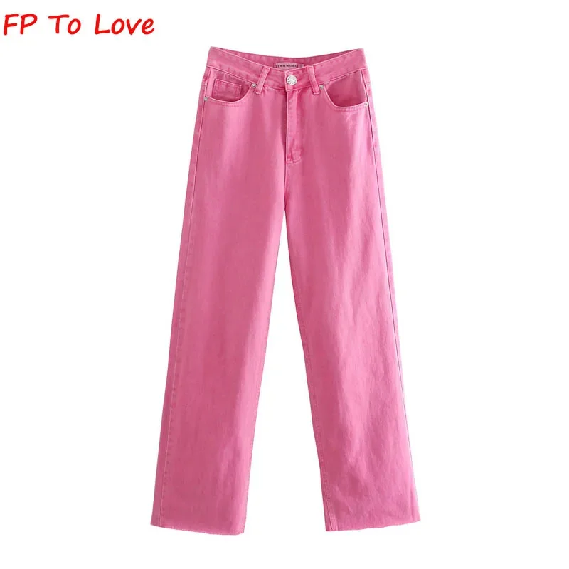 FP To Love Woman Vintage Wide Leg Pants Jeans Hot Pink Green Blue Yellow 2021 Autumn Spring Street New Arrivals Trousers